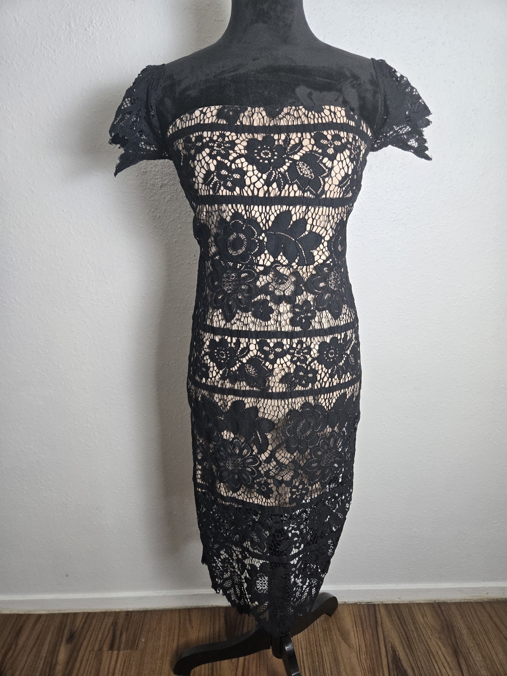 Express Black Lace Midi Dress with Nude Lining